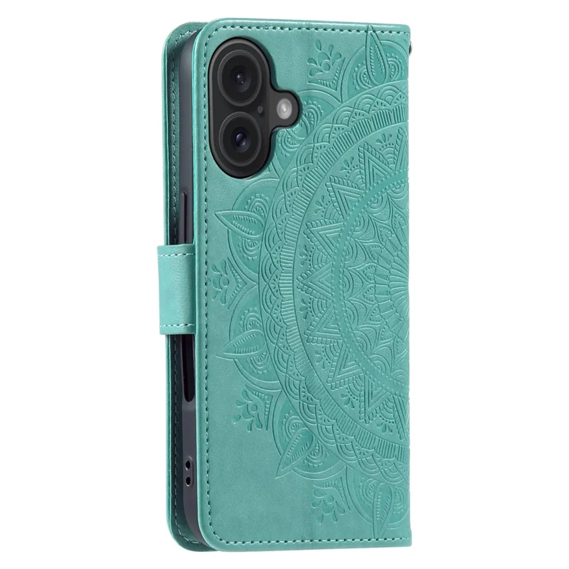 Custodia a supporto per iPhone 17 con Totem impresso, Cover Portafoglio in Pelle PU con Cinturino da Polso - Verde Menta