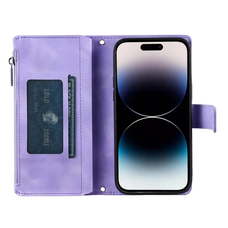 For iPhone 17 Wallet Case Mandala Flower Pattern PU Leather Phone Cover with Wrist Strap - Purple