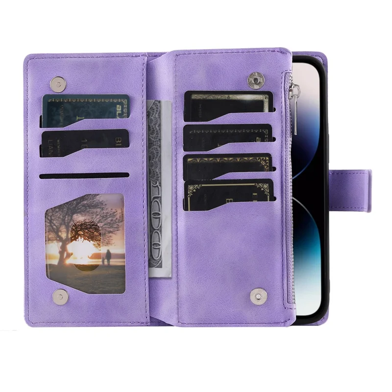 For iPhone 17 Wallet Case Mandala Flower Pattern PU Leather Phone Cover with Wrist Strap - Purple