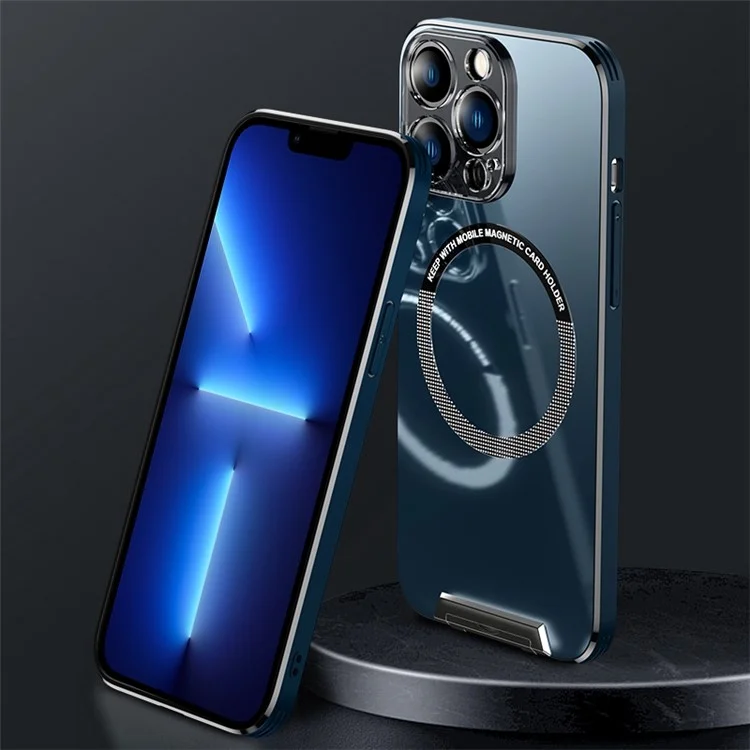 Phone Case for iPhone 13 Pro 6.1 inch, Kickstand Anti-Drop Aluminum Alloy+TPU+PC Phone Protector Compatible with MagSafe - Blue