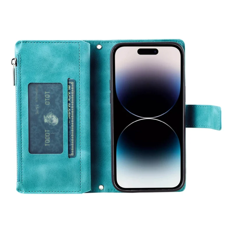 Cover a portafoglio per iPhone 17 Pro Max con motivo Mandala floreale in pelle PU con cinturino da polso - Verde Menta