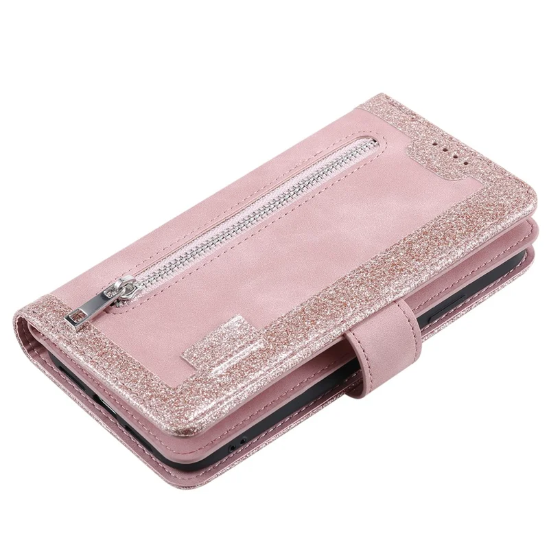 For iPhone 17 Pro Max Case 9 Card Slots Zipper Wallet PU Leather Phone Cover with Wrist Strap - Rose Gold