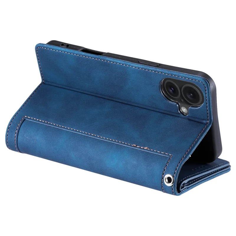 Funda para iPhone 17 con 9 Ranuras para Tarjetas, Cartera con Cremallera de Cuero PU, Correa de Muñeca - Azul