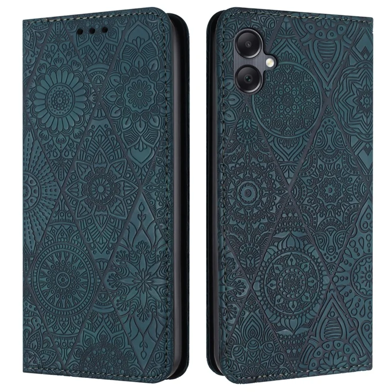 For Samsung Galaxy A07 4G Case Imprinted Flower Wallet Stand Leather Phone Cover - Blue