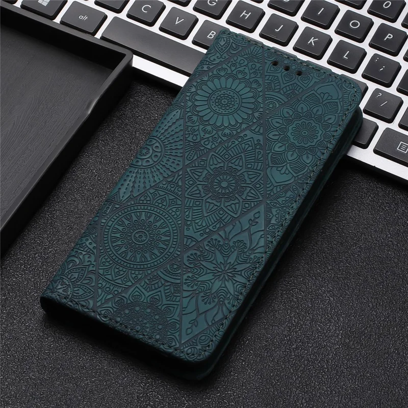 For Samsung Galaxy A07 4G Case Imprinted Flower Wallet Stand Leather Phone Cover - Blue