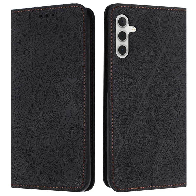 For Samsung Galaxy A17 5G Case Imprinted Flower Wallet Stand Leather Phone Cover - Black