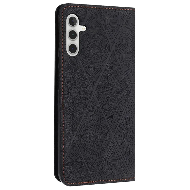 For Samsung Galaxy A17 5G Case Imprinted Flower Wallet Stand Leather Phone Cover - Black