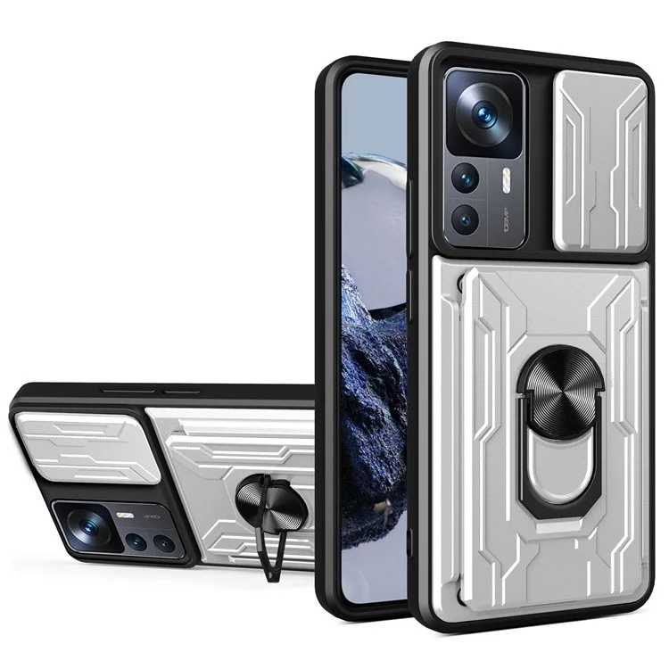 Für Xiaomi Redmi K40S 5G / Poco F4 5G Kartenhalter Ring Magnetic Kickstand Phone Hülle PC + TPU -telefonschutz Mit Dia -kameraabdeckung - Weiß