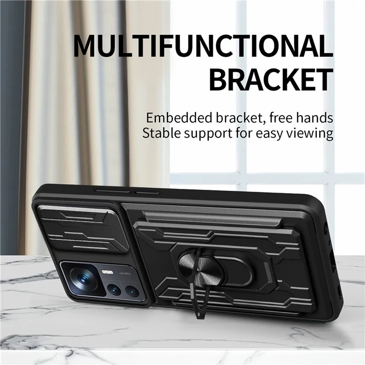 Für Xiaomi Redmi K40S 5G / Poco F4 5G Kartenhalter Ring Magnetic Kickstand Phone Hülle PC + TPU -telefonschutz Mit Dia -kameraabdeckung - Weiß