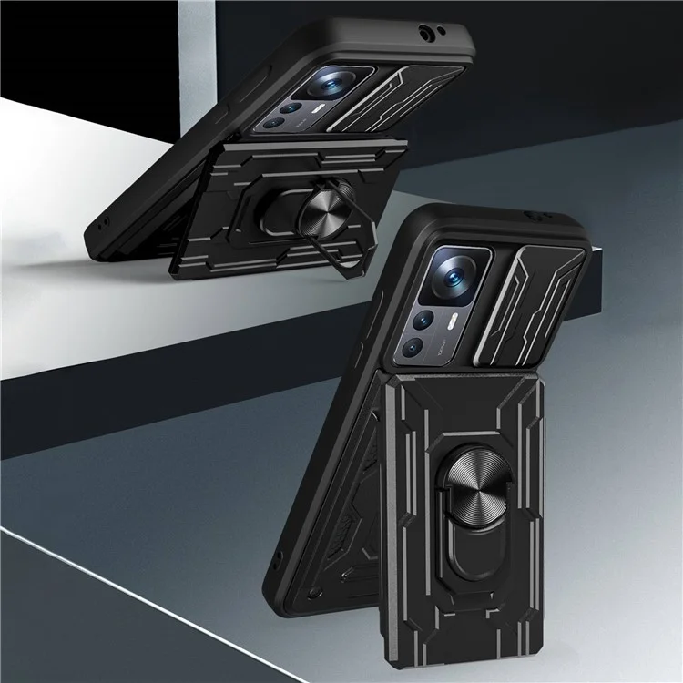 Für Xiaomi Redmi K40S 5G / Poco F4 5G Kartenhalter Ring Magnetic Kickstand Phone Hülle PC + TPU -telefonschutz Mit Dia -kameraabdeckung - Weiß