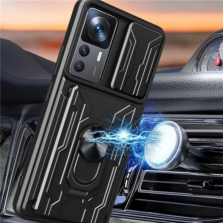 Für Xiaomi Redmi K40S 5G / Poco F4 5G Kartenhalter Ring Magnetic Kickstand Phone Hülle PC + TPU -telefonschutz Mit Dia -kameraabdeckung - Weiß