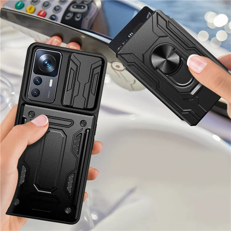 Für Xiaomi Redmi K40S 5G / Poco F4 5G Kartenhalter Ring Magnetic Kickstand Phone Hülle PC + TPU -telefonschutz Mit Dia -kameraabdeckung - Weiß
