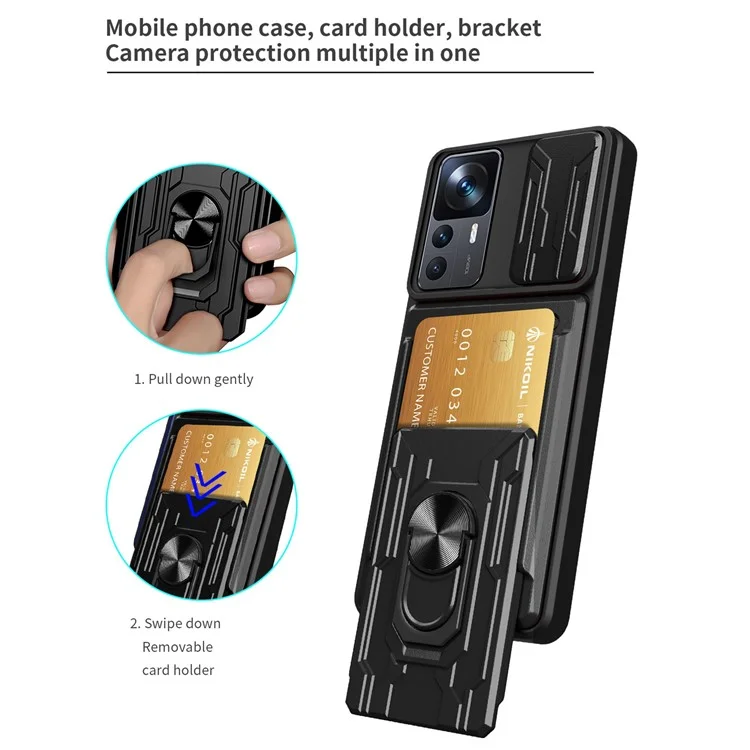 Für Xiaomi Redmi K40S 5G / Poco F4 5G Kartenhalter Ring Magnetic Kickstand Phone Hülle PC + TPU -telefonschutz Mit Dia -kameraabdeckung - Weiß