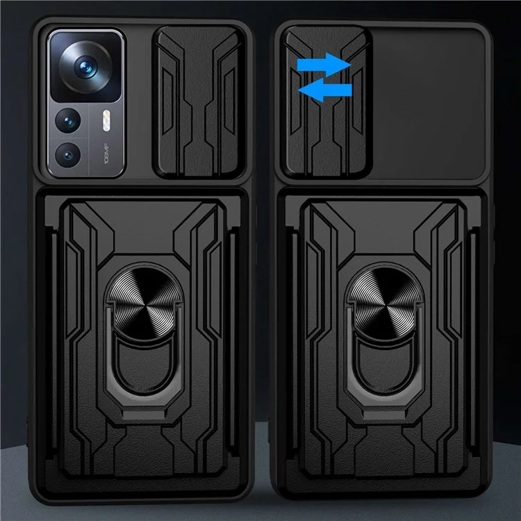 Für Xiaomi Redmi K40S 5G / Poco F4 5G Kartenhalter Ring Magnetic Kickstand Phone Hülle PC + TPU -telefonschutz Mit Dia -kameraabdeckung - Weiß