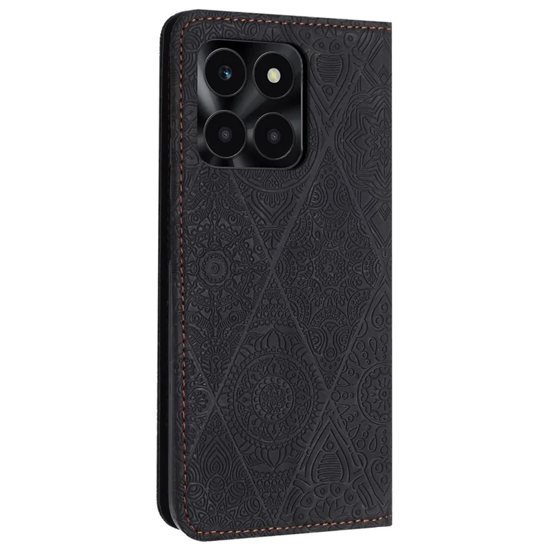 Wallet Case for Honor X6c 4G / X6b 4G / X6a 4G / X5b / X5b Plus Imprinted Flower Stand Leather Phone Cover - Black