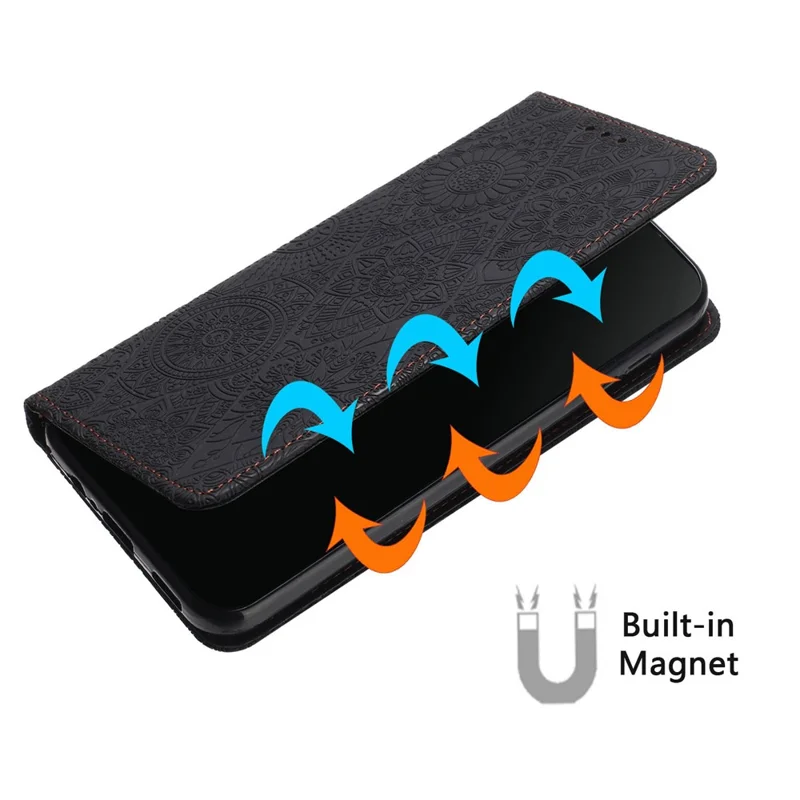 Wallet Case for Honor X60 Pro 5G / X9c 5G / Magic7 Lite 5G Imprinted Flower Stand Leather Phone Cover - Black
