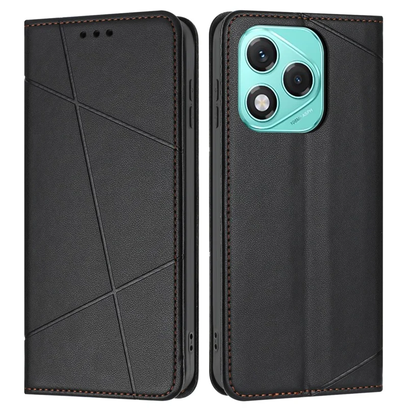 Étui portefeuille For Honor 400 Lite 5G avec motif ligné en cuir, support et dragonne - Noir