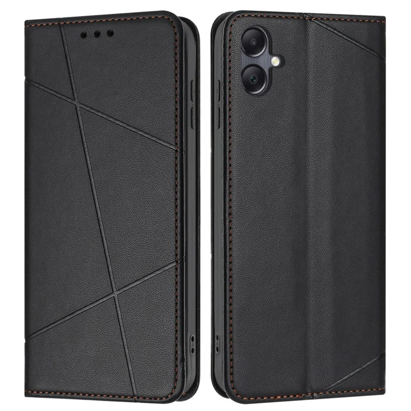 Funda tipo cartera con correa de muñeca para Samsung Galaxy A07 4G, de piel con estampado de línea y soporte - Negro