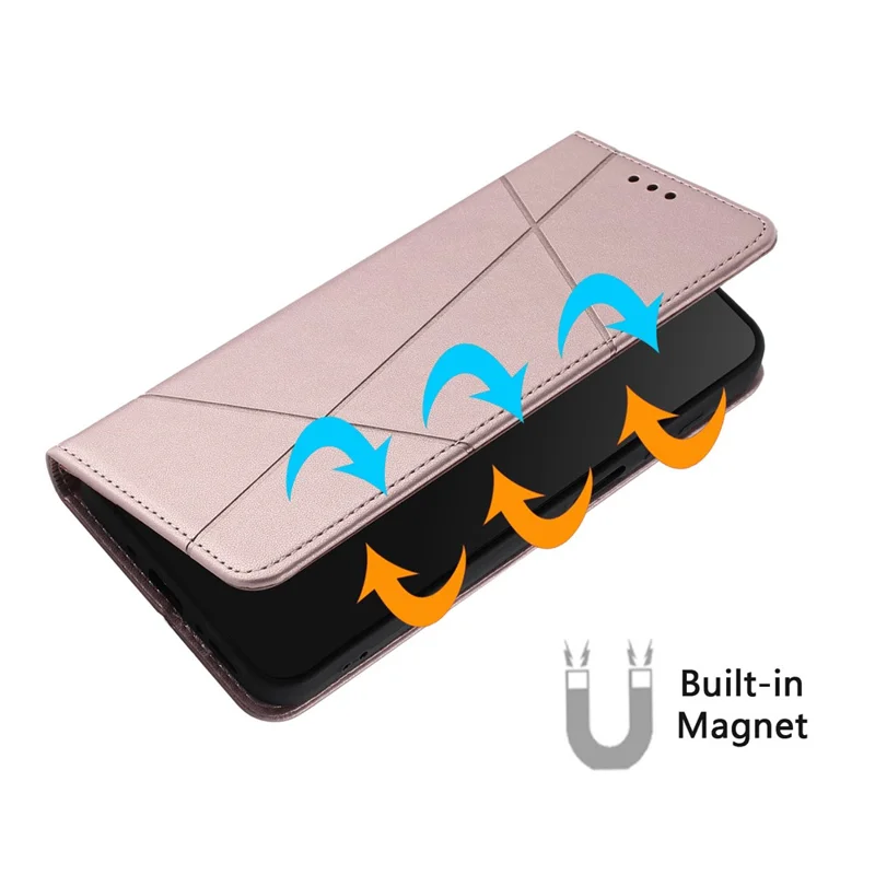 For iPhone 17 Wallet Case Line Imprinted Leather Stand Phone Cover with Wrist Strap - Rose Gold