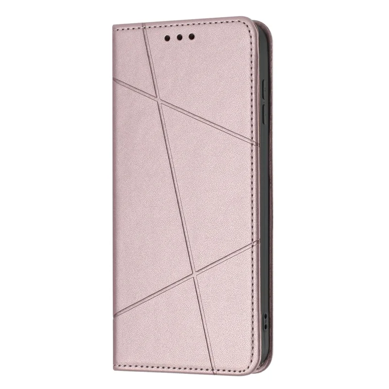 For iPhone 17 Wallet Case Line Imprinted Leather Stand Phone Cover with Wrist Strap - Rose Gold