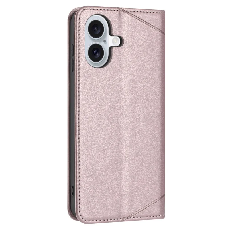 For iPhone 17 Wallet Case Line Imprinted Leather Stand Phone Cover with Wrist Strap - Rose Gold