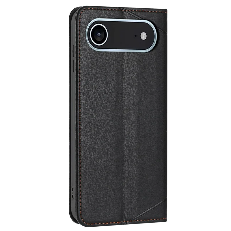 Für iPhone 17 Air Wallet Hülle mit geprägter Lederlinie, Ständer und Handschlaufe - Schwarz