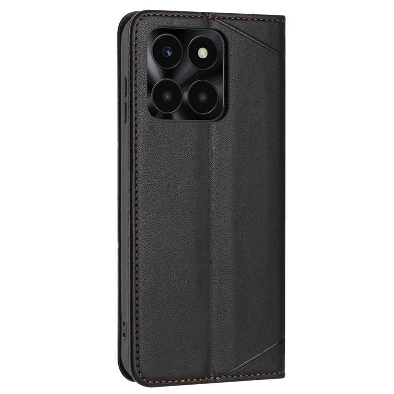 Wallet Case for Honor X6c 4G / X6b 4G / X5b / X5b Plus / X6a 4G Line Imprinted Leather Stand Phone Cover with Wrist Strap - Black