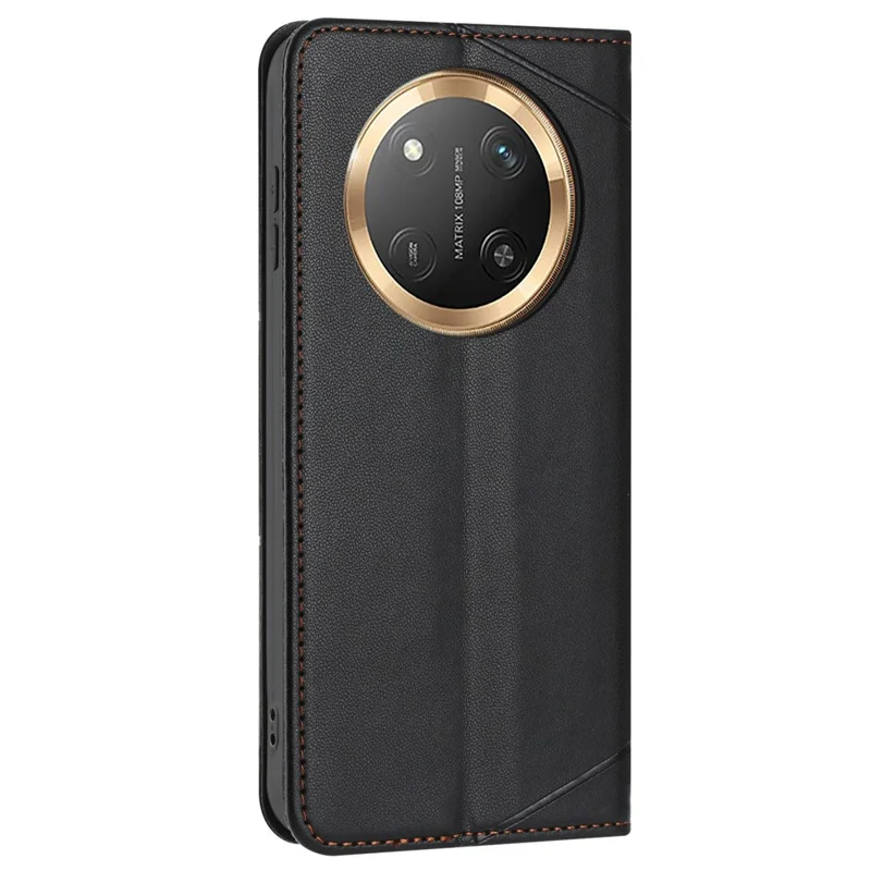 Wallet Case for Honor X60 Pro 5G / X9c 5G / Magic7 Lite 5G Line Imprinted Leather Stand Phone Cover with Wrist Strap - Black