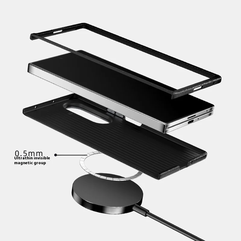 ABEEL For Samsung Galaxy Z Fold7 5G Case Compatible with MagSafe Beast Texture Micro-Embossing Back Cover - Black