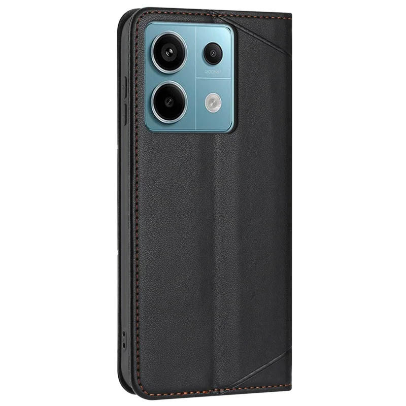 For Xiaomi Redmi Note 13 Pro 5G Wallet Case Line Imprinted Leather Stand Phone Cover with Wrist Strap - Black
