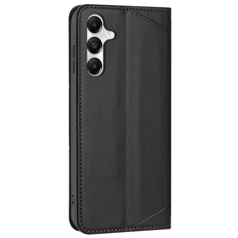 For Samsung Galaxy A25 5G (Global) (161.0mm) Wallet Case Line Imprinted Leather Stand Phone Cover with Wrist Strap - Black