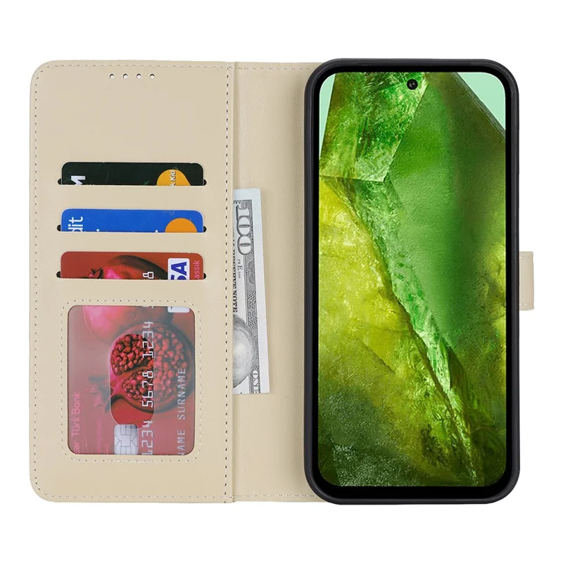 For Google Pixel 8a Stand Case Shockproof Leather Wallet Phone Cover - Beige
