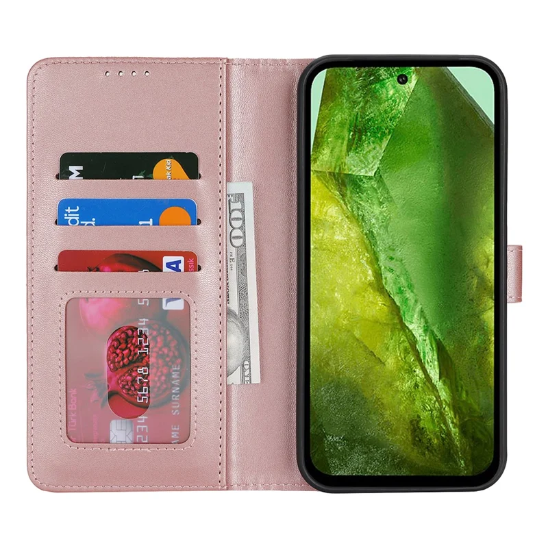 For Google Pixel 8a Stand Case Shockproof Leather Wallet Phone Cover - Rose Gold