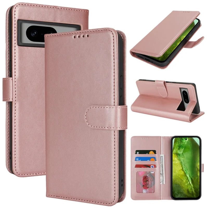 For Google Pixel 8a Stand Case Shockproof Leather Wallet Phone Cover - Rose Gold