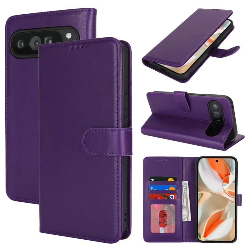 For Google Pixel 9 Pro XL Stand Case Shockproof Leather Wallet Phone Cover - Dark Purple