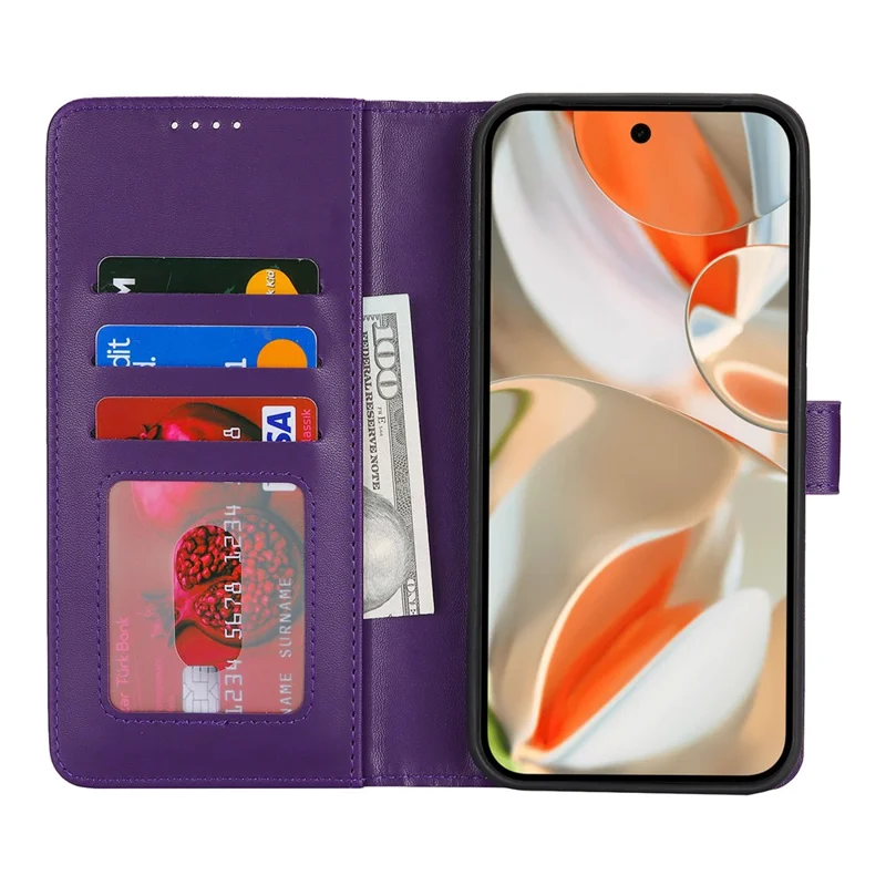 For Google Pixel 9 Pro XL Stand Case Shockproof Leather Wallet Phone Cover - Dark Purple