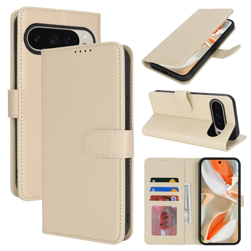 Funda de cartera de piel resistente a los golpes para Google Pixel 9 / 9 Pro - Beige