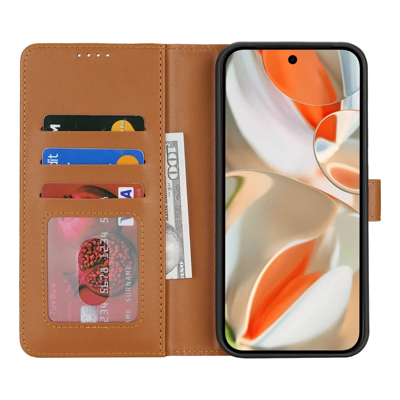 For Google Pixel 9 / 9 Pro Stand Case Shockproof Leather Wallet Phone Cover - Light Brown