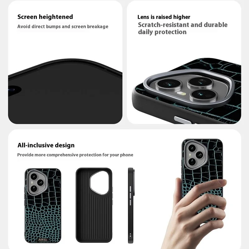 Чехол ABEEL для Honor 400 Pro 5G (Global) с текстурой крокодила, совместимый с MagSafe, с микротиснением на задней крышке - Зеленый