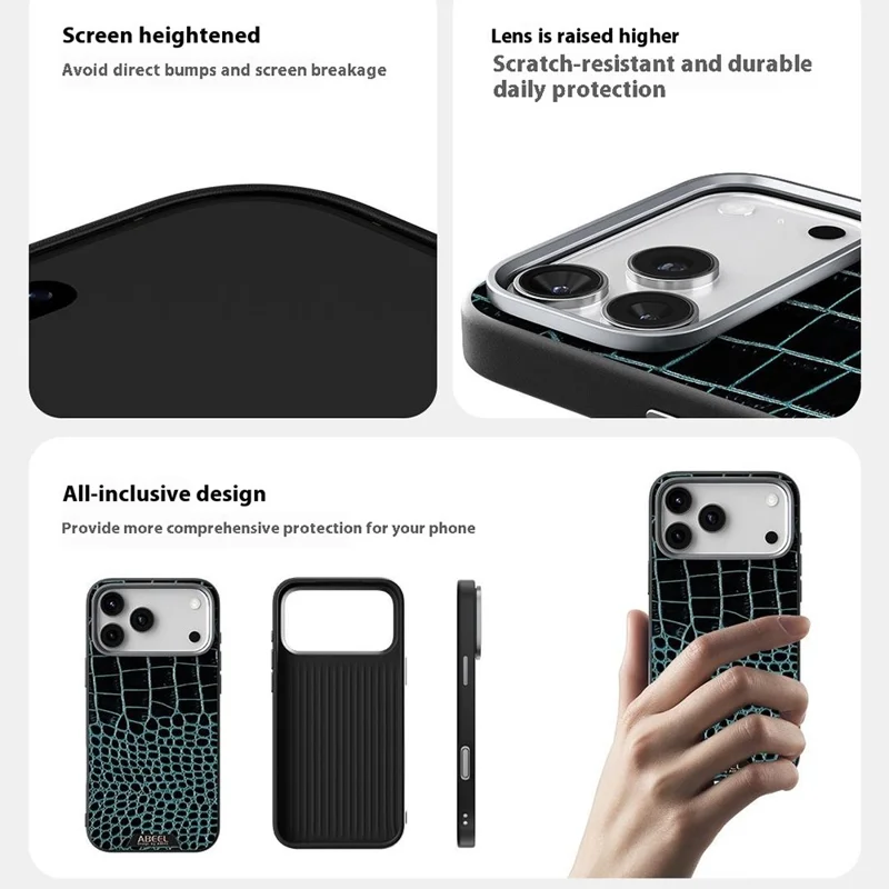 ABEEL For iPhone 17 Air Case Compatible with MagSafe Crocodile Texture Micro-Embossing Back Cover - Black