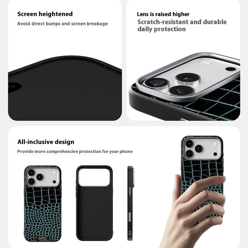 ABEEL For iPhone 17 Pro Max Case Compatible with MagSafe Crocodile Texture Micro-Embossing Back Cover - Black