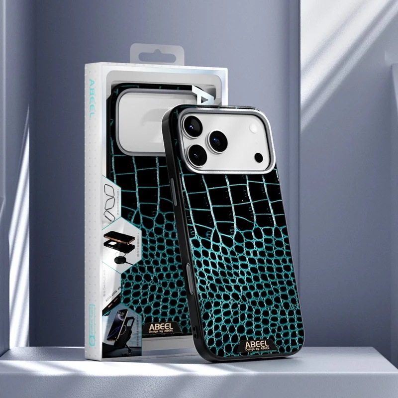 ABEEL For iPhone 17 Pro Max Case Compatible with MagSafe Crocodile Texture Micro-Embossing Back Cover - Black