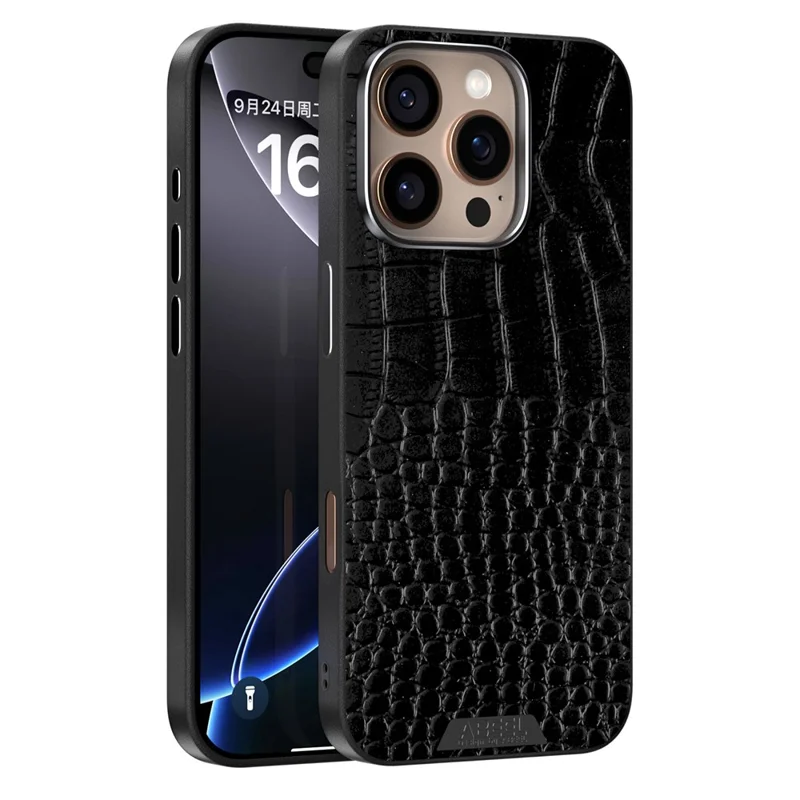 ABEEL For iPhone 16 Pro Max Case Compatible with MagSafe Crocodile Texture Micro-Embossing Back Cover - Black