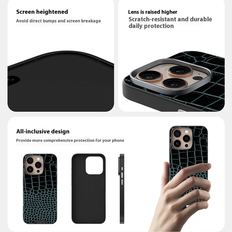 ABEEL For iPhone 16 Pro Max Case Compatible with MagSafe Crocodile Texture Micro-Embossing Back Cover - Black