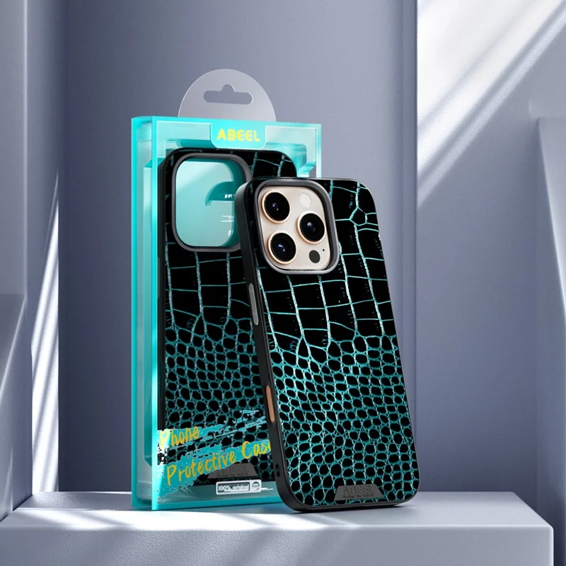 ABEEL For iPhone 16 Pro Max Case Compatible with MagSafe Crocodile Texture Micro-Embossing Back Cover - Black