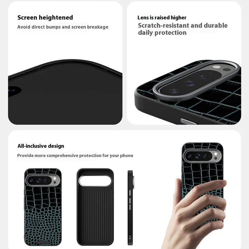 ABEEL For Google Pixel 9 Pro XL Case Compatible with MagSafe Crocodile Texture Micro-Embossing Back Cover - Black