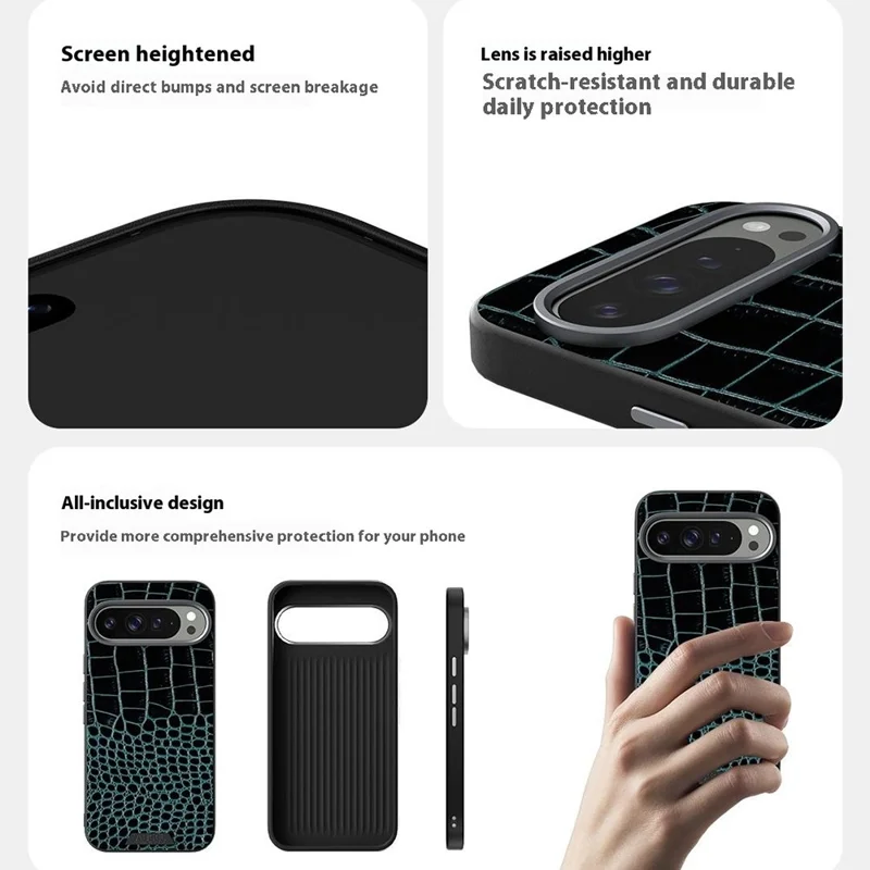 ABEEL For Google Pixel 9a Case Compatible with MagSafe Crocodile Texture Micro-Embossing Back Cover - Black