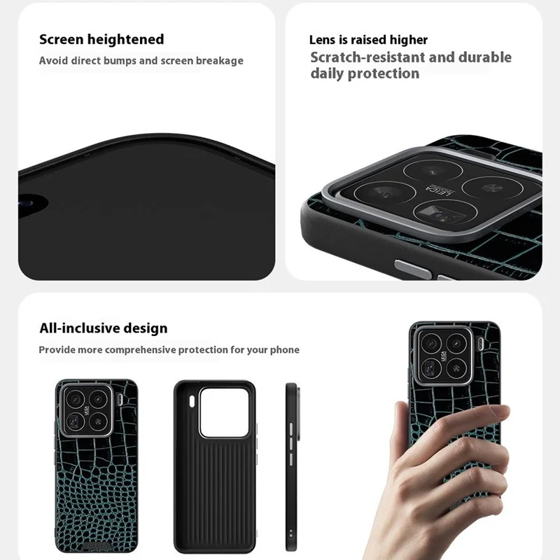 ABEEL For Xiaomi 15 Pro Case Compatible with MagSafe Crocodile Texture Micro-Embossing Back Cover - Black