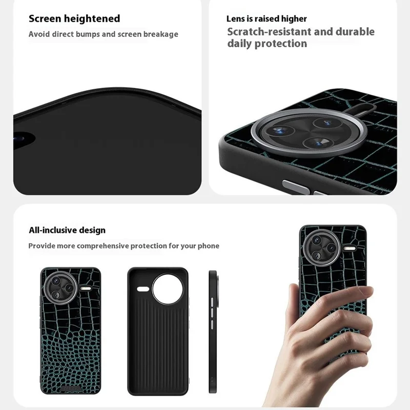 ABEEL pour Xiaomi Redmi K80 5G / Poco F7 Pro 5G Étui Compatible avec MagSafe Texture Crocodile Micro-Gaufrage Coque Arrière - Noir