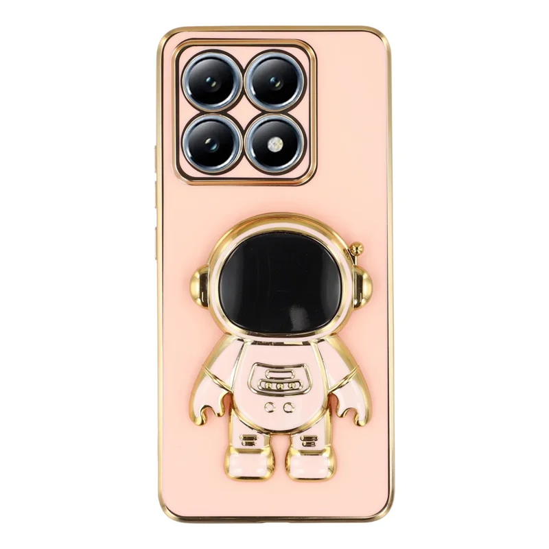 For Xiaomi 14T Case Electroplating Soft TPU Phone Cover with Astronaut Hidden Kickstand - Pink
